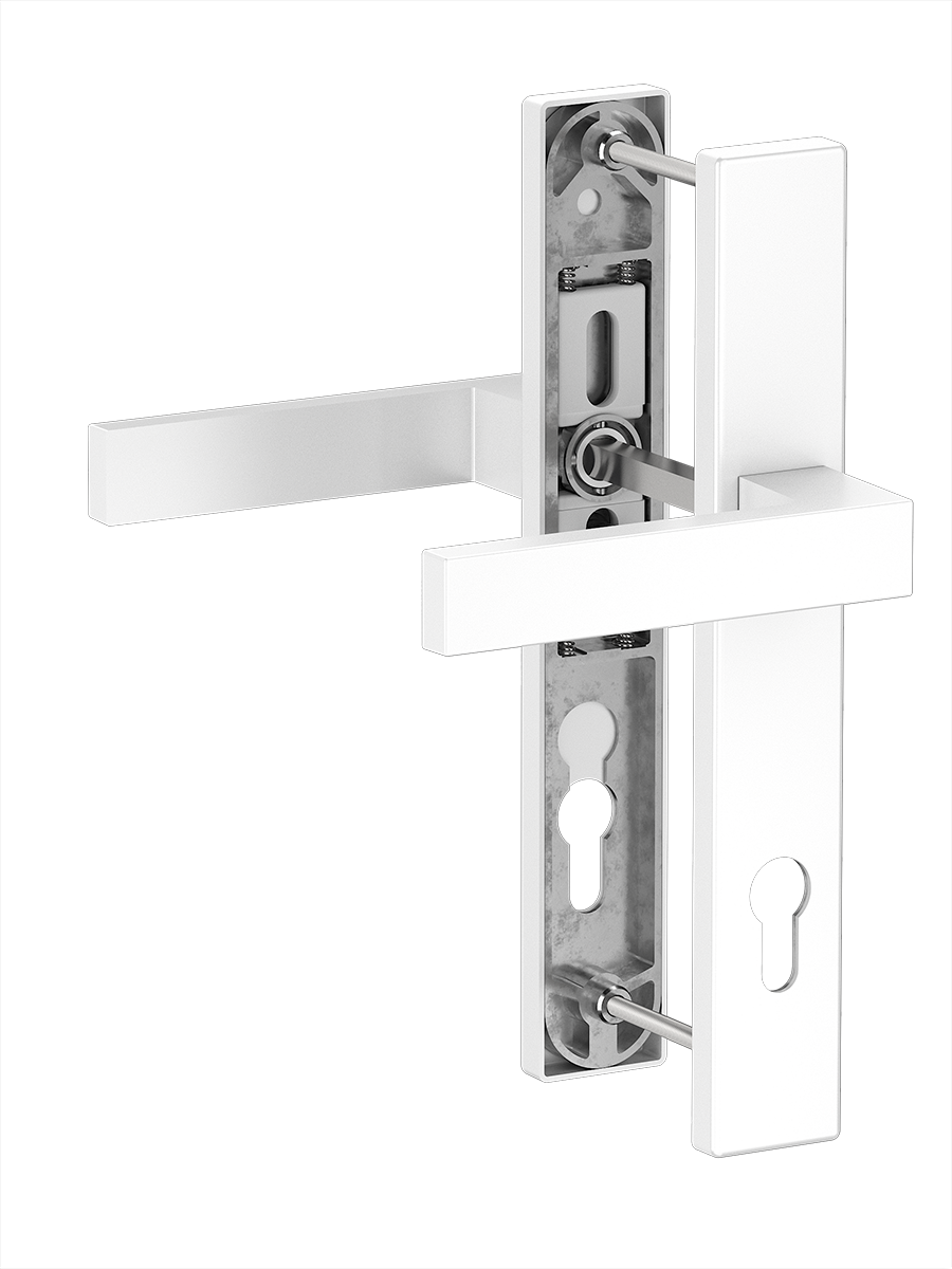 Mâner de ușă Dublin 37-92 mm, utilizat ca mâner de tragere pentru uși de intrare din PVC, aluminiu sau metal, compatibil cu sisteme standard de feronerie